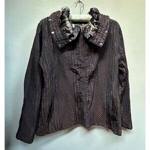 Vintage Lindi Crinkle Pleated Reversible Jacket Womens XL Brown Lightweight